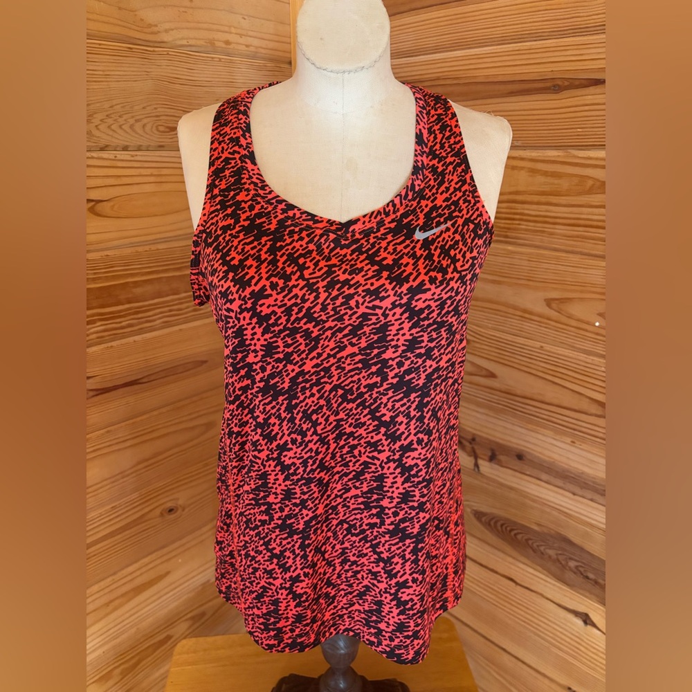 Nike Women's Vibrant Red-Orange and Black Tank Top
